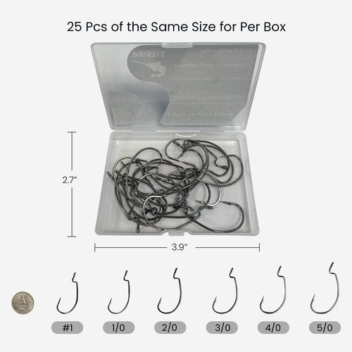 Pristis 25 Pack 3/0 EWG Worm Hooks, Reinforced High Carbon Steel Inline Strong Barbed Wide Gap Shrimp Fishing Hook Set for Saltwater Freshwater, Weedless Texas Rig Jig for Bass Walleye Muskie Catfish