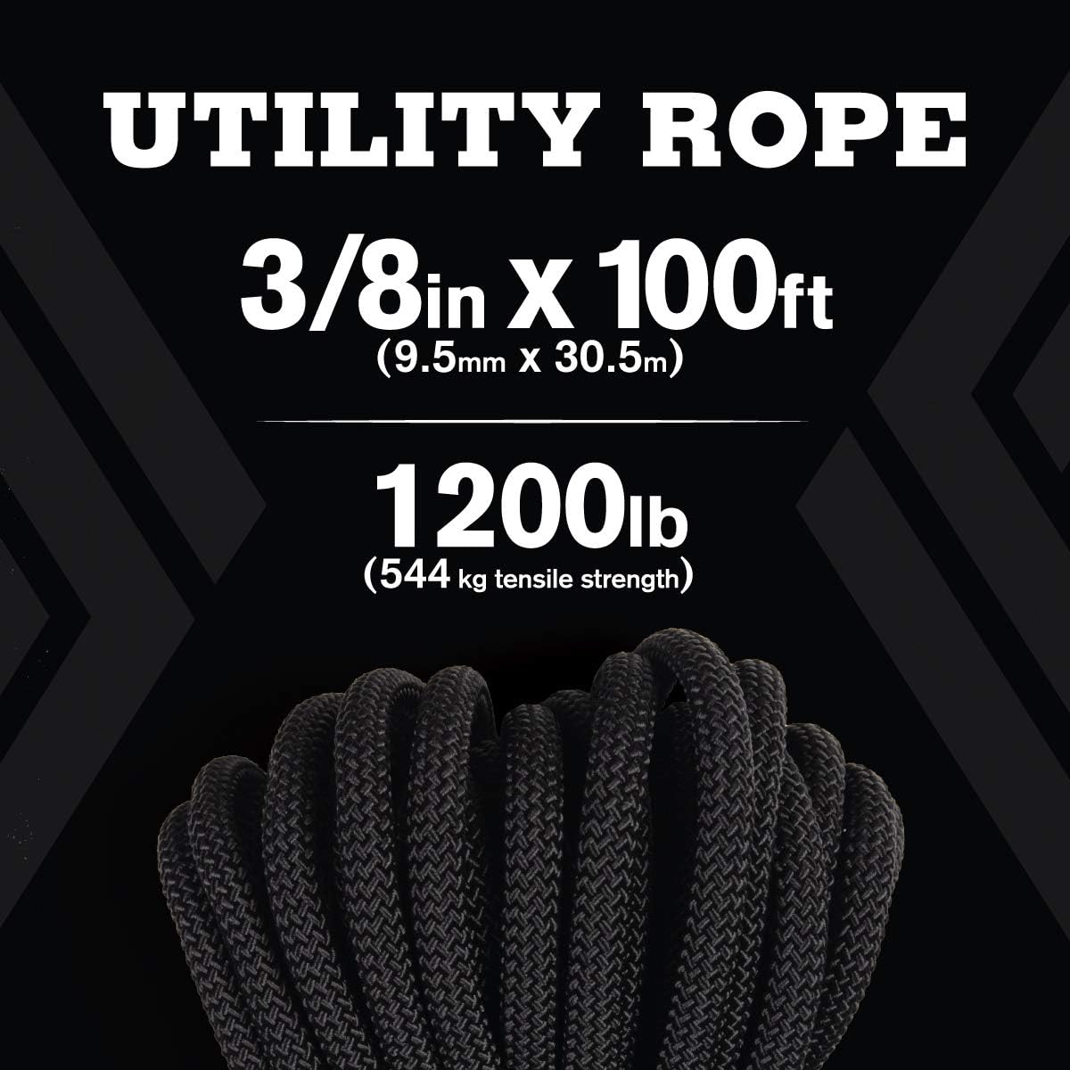 Atwood Rope MFG 3/8” inch Braided Utility Rope. Black, 100ft Made in USA, Lightweight Strong Versatile Rope for Camping, Survival, DIY, Knot Tying