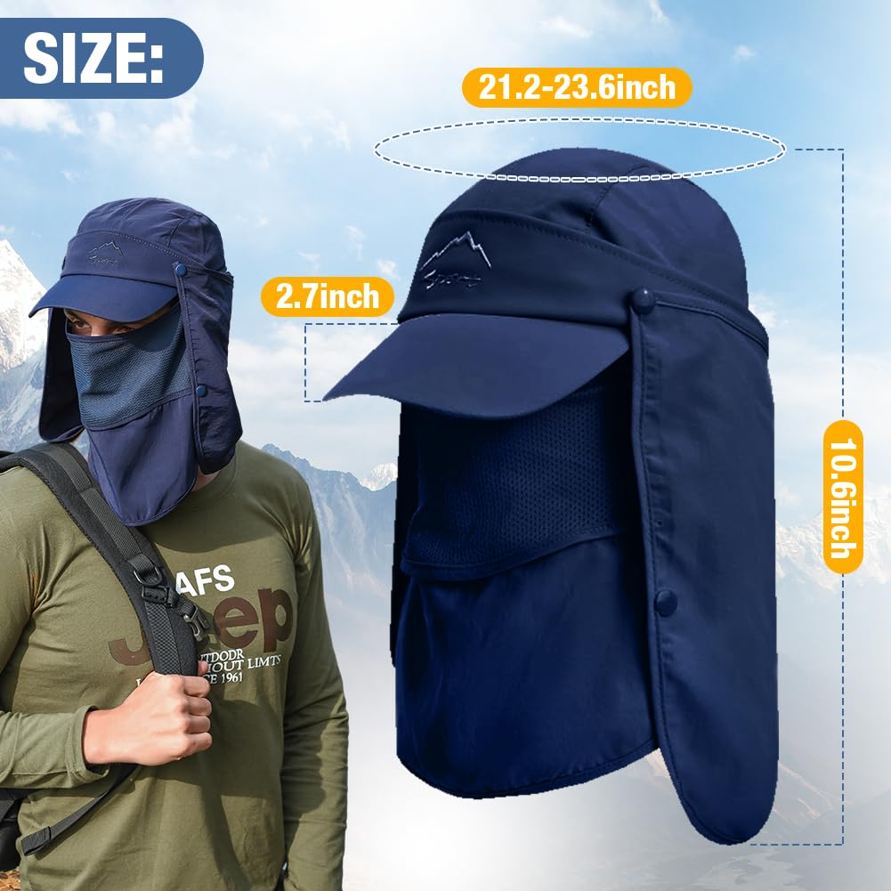 Fishing Hat Sun Cap Men Women Outdoor Hiking Hat with Removable Mesh Mask Neck Flap Cover, UPF 50+ for Sun Protection Light Grey