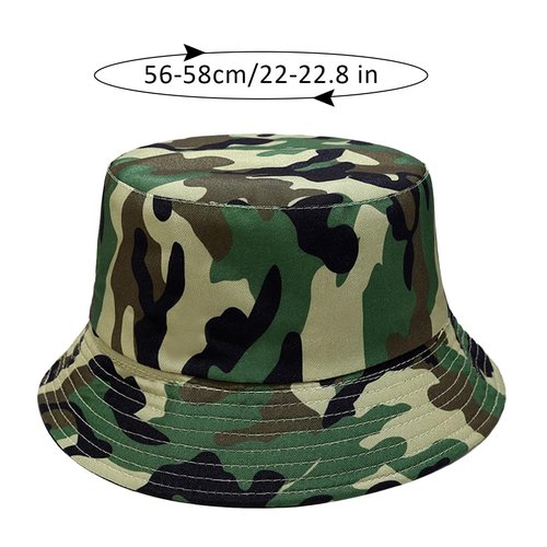Camouflage Green Bucket Hats Beach Sun Hat for Women Men Teens Outdoor Travel Reversible Fishing Hat