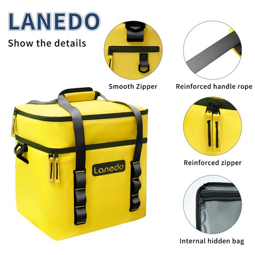 Lanedo Lunch Soft Cooler 20 Can, Soft Carrying Handle Insulated Bag Portable Ice Chest Box for Lunch, Beach, Drink, Beverage, Travel, Camping, Picnic, Car, Trips, Cooler Leak-Proof (Orange)