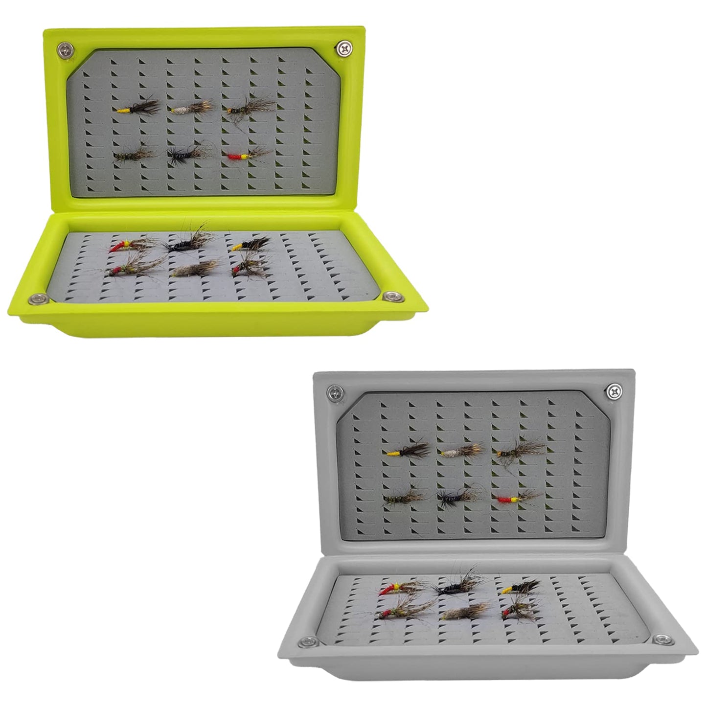 2 PC Fly Box Float Tackle Box Slit EVA Foam Fly Fishing Tackle Boxes Fishing Storage 6X3.48X1.2inch (Green+Grey-2pc Grip foam)