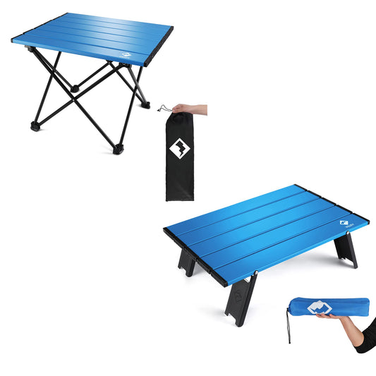 VILLEY Portable Camping Side Table, Ultralight Aluminum Folding Beach Table with Carry Bag for Outdoor Cooking, Picnic, Camp, Boat, Travel - Blue