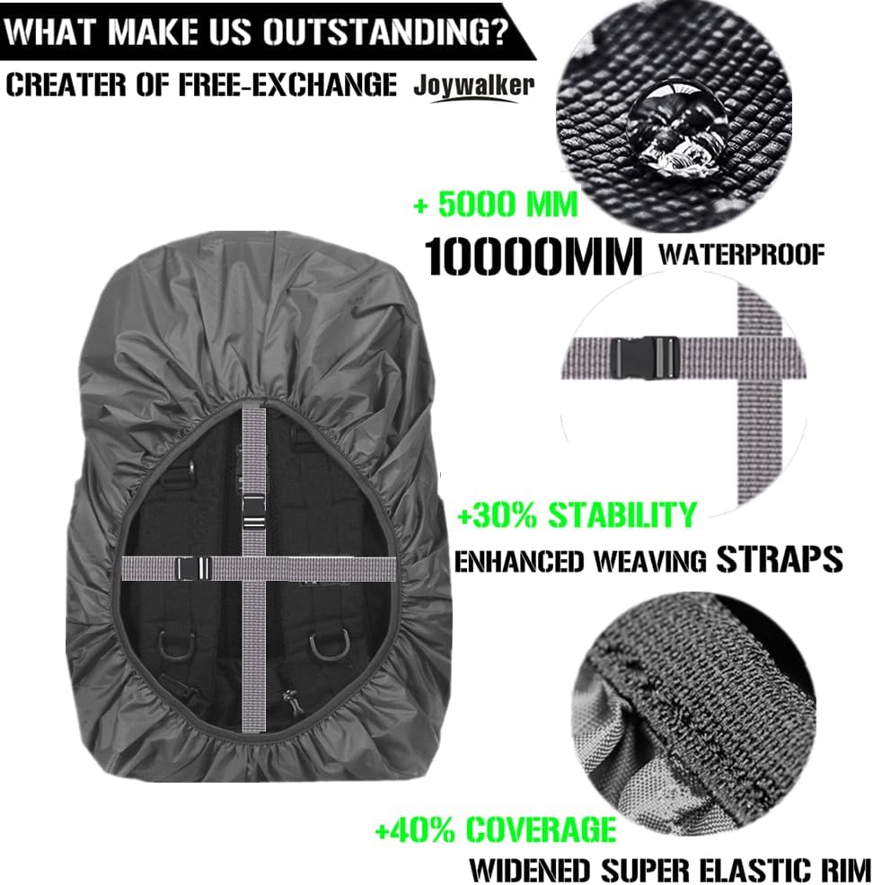 Joy Walker Waterproof Backpack Rain Cover, 12000mm Ultra-Waterproof, Upgraded Ultra-Strong Multilayers, Antislip Buckle Strap