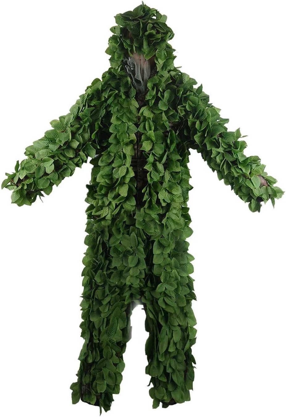 HYOUT Hooded Ghillie Suit Camo Suit Woodland Forest Military 3D Green Leafy Clothing Costume for Jungle Halloween Party