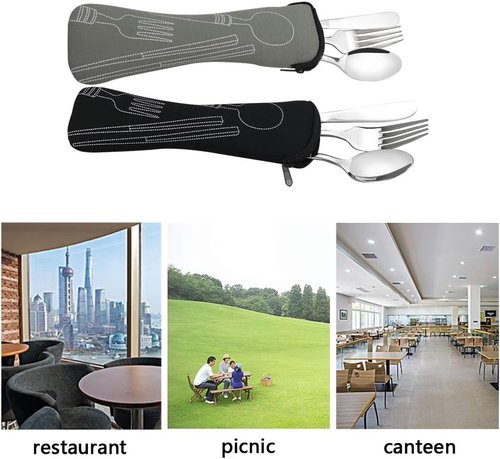 Begale 4-Set Stainless Steel Camping Flatware for Student, Traveling Knives Forks Spoons with Case