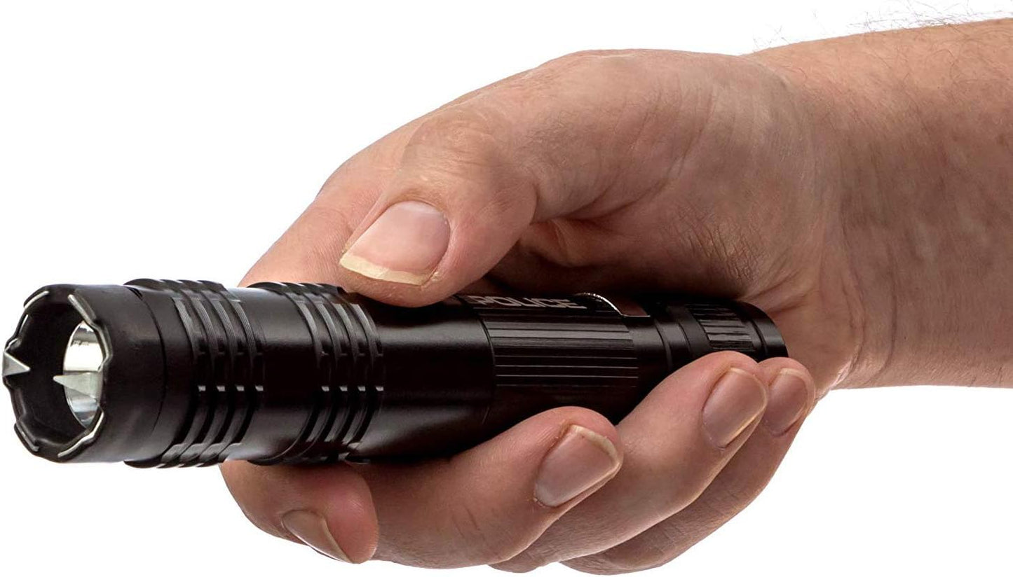 Police Stun Gun for Self Defense – M12 Aluminum High Voltage Mini Rechargeable with LED Flashlight, Compact & Heavy Duty – Personal Security for Women & Men – Black