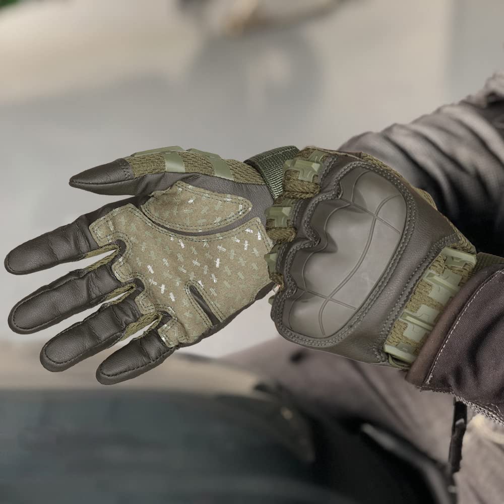 WTACTFUL Touch Screen Motorcycle Tactical Gloves for Men Airsoft Paintball Gear MTB Bike Cycling Cross-Country Motorbike ATV Hunting Hiking Riding Driving Work Outdoor Full Finger Gloves M Green