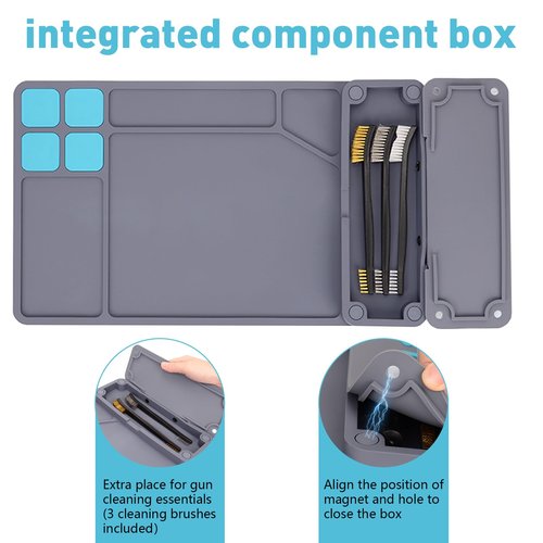 BOOSTEADY Gun Cleaning Mat, Pistol Mat, Anti-Slip Rubber Gun Mat, Magnetic Pistol Cleaning Pad with Integrated Box 15.9" x 9.8"（Gray）