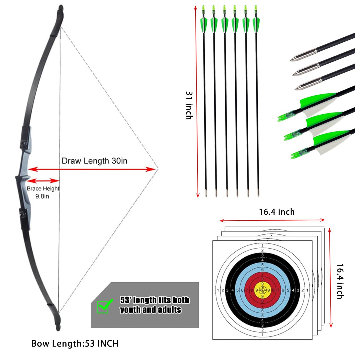 SOPOGER Archery Bow and Arrow Adult - Takedown Recurve Bows for Adults Youth Beginner 20lbs 30lbs Left and Right Handed Outdoor Target Practice Hunting (20 LBS)