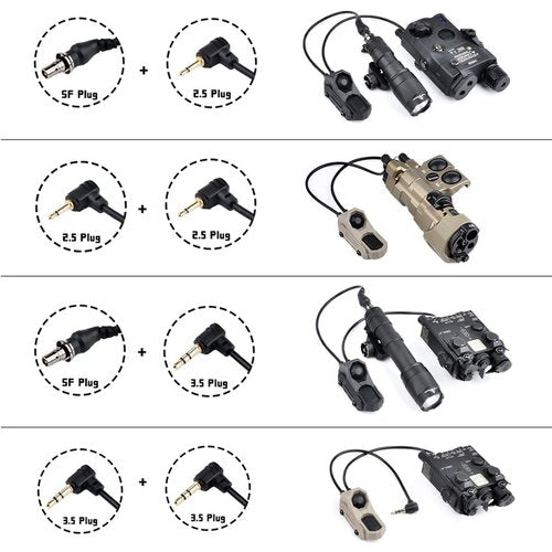 HATSEN Tactical Modular Dual Wire Button Remote Activation Pressure Switch，Compatible with M300/M600 PEQ15/A2 Etc Series Scout Troch Flashlight，for 20mm Rail and M&K System (SF+Crane Laser Plug BK)