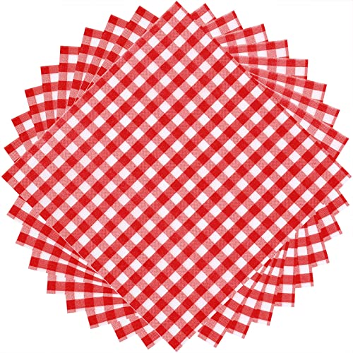 Gingham Paper Napkins 100 Sheets - Red & White Square, Disposable Kitchen Decor