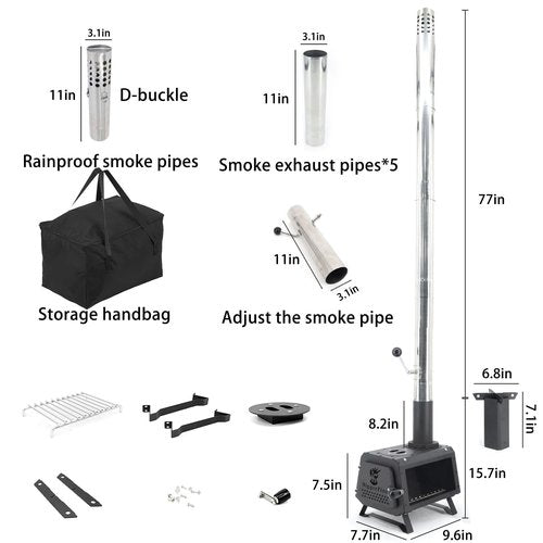 Wood Burning Stove with Fire Window,Portable Tent Stove with 7 Sectional Chimney Pipes,Sturdy Camping Wood Stove with X-shaped Pot Holder for Outdoor Backpacking,Cooking,Hiking and Heating