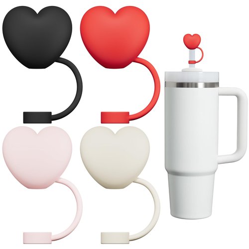 Straw Cover Cap for Stanley Cup 20-40oz Tumblers Accessories,Cute Silicone Straw Topper Reusable 4-6 Pcs,Compatible with Simple Modern,Yeti,Hydroflask and other 8-10mm Straws (Heart-4pcs)
