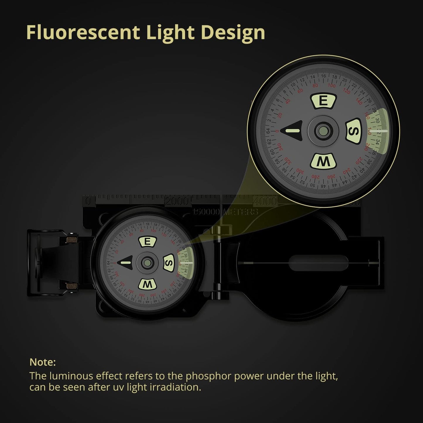 Anbte Hiking Compass with Clinometer, Strong Magnetic Intensity 3000 Gauss Professional Military Lensatic Compass Waterproof Hand Held Portable for Navigation Survival Backpacking Camping