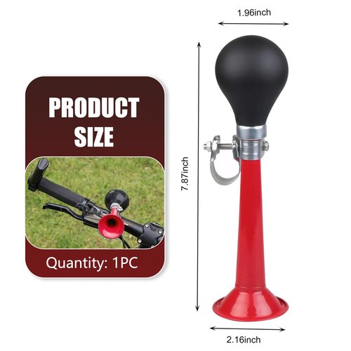 icykale 1 PC Bicycle PVC + Alloy Front/Mid-Pipe/Tail Air Horn with Squeeze Ball, 7.87" x 1.96" x 2.16" Safety Warning Mountain Bike Bell Bicycle Auxiliary Travel Horn Equipment (Red & Black)