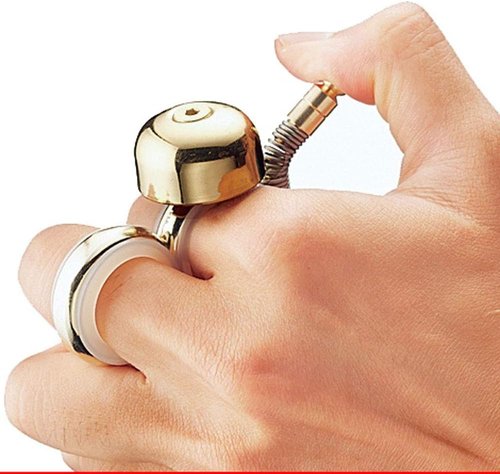 Handheld Running Bell, Wearable Runners Bell for Joggers and Marathoners Alerts Pedestrians to Move Over, Loud Resonant Brass Bell and Hammer on Aluminum Body with Silicone Finger Sizers