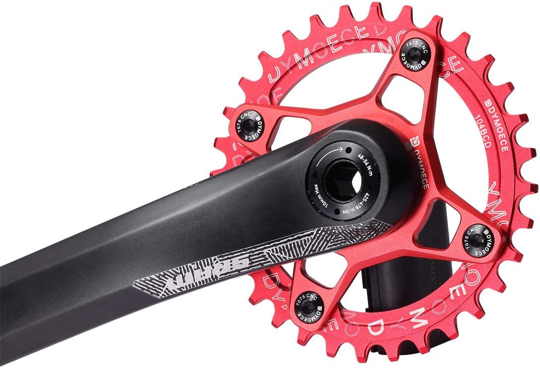 Narrow Wide Bike Single Chainring 104BCD 32T 34T 36T 38T for 9 10 11 Speed Round,Black/Red-Compatible with Most of Shimano and Sram Cranksets