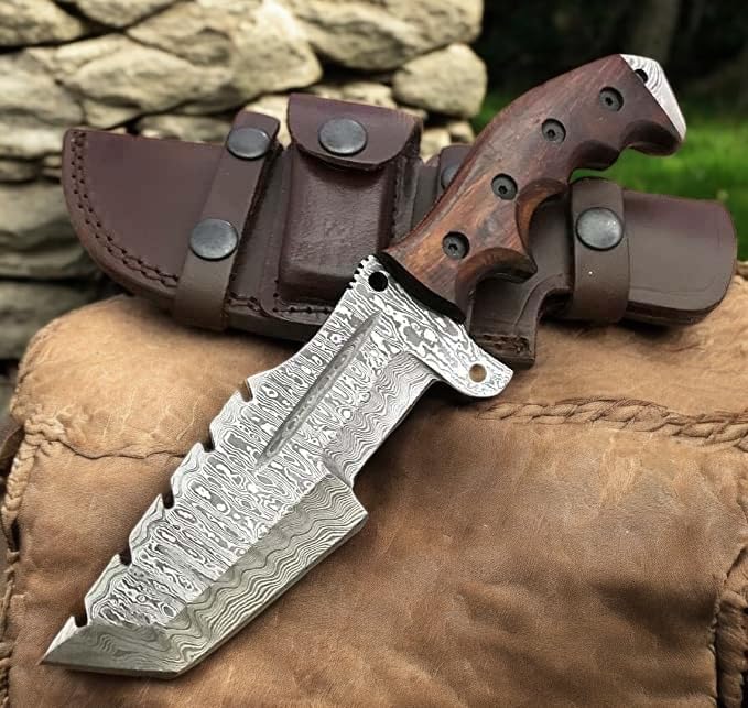 Poshland TR-1168 Custom Handmade Damascus Steel 10 Inches Tracker Knife - Perfect Grip Black Micarta Handle
