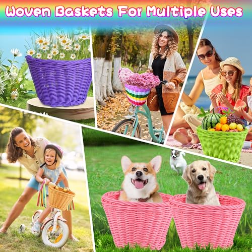 Kids Bike Basket Set,Girl Bike Basket Handwoven,Bike Baskets for Kids,Install Detachable,Fits Most Bikes,Stationary Bike, Ebike, Road Bike