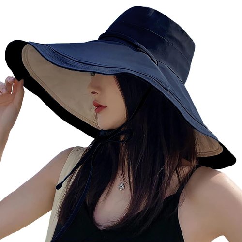 HUAMULAN 7" Wide Brim Women Summer Sun Floppy Hat Beach Bucket Fishing Hats Reversible Packable Travel Outdoor UV Protection