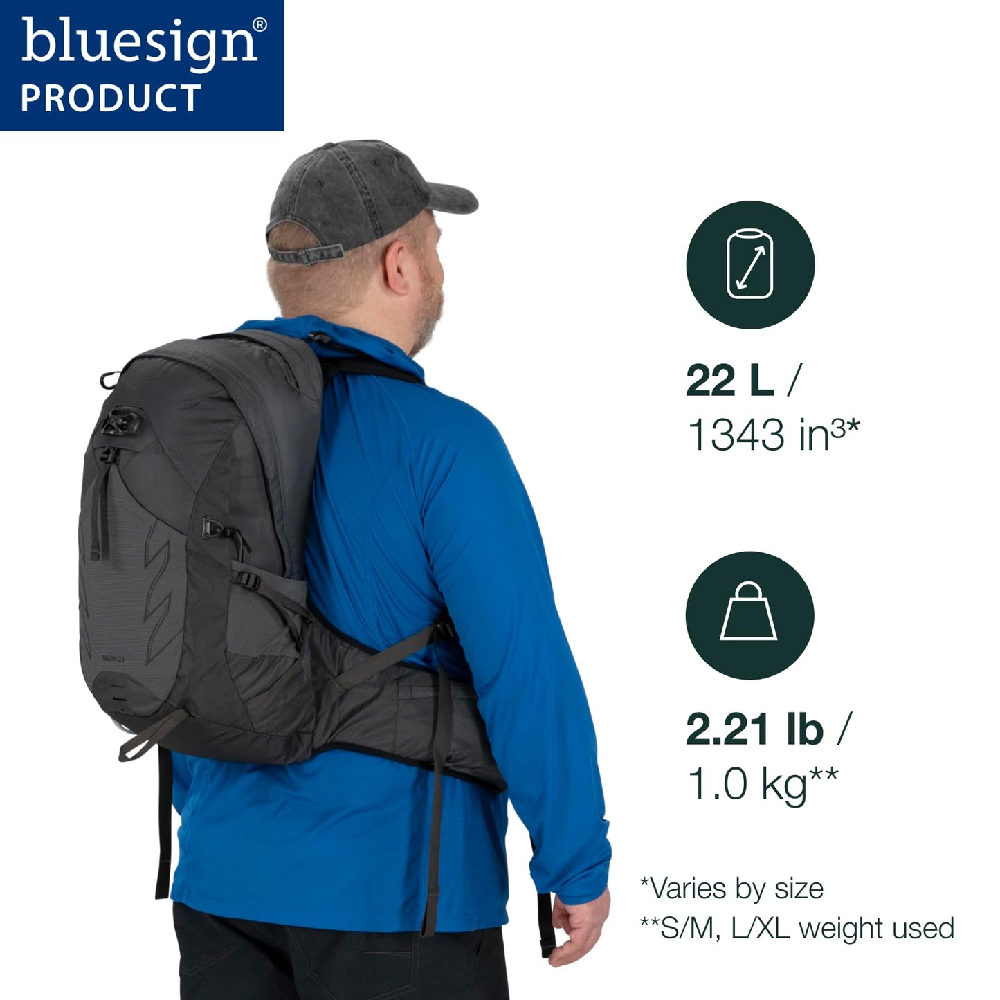 Osprey Talon 22L Men's Hiking Backpack with Hipbelt, Ceramic Blue, S/M, Extended Fit