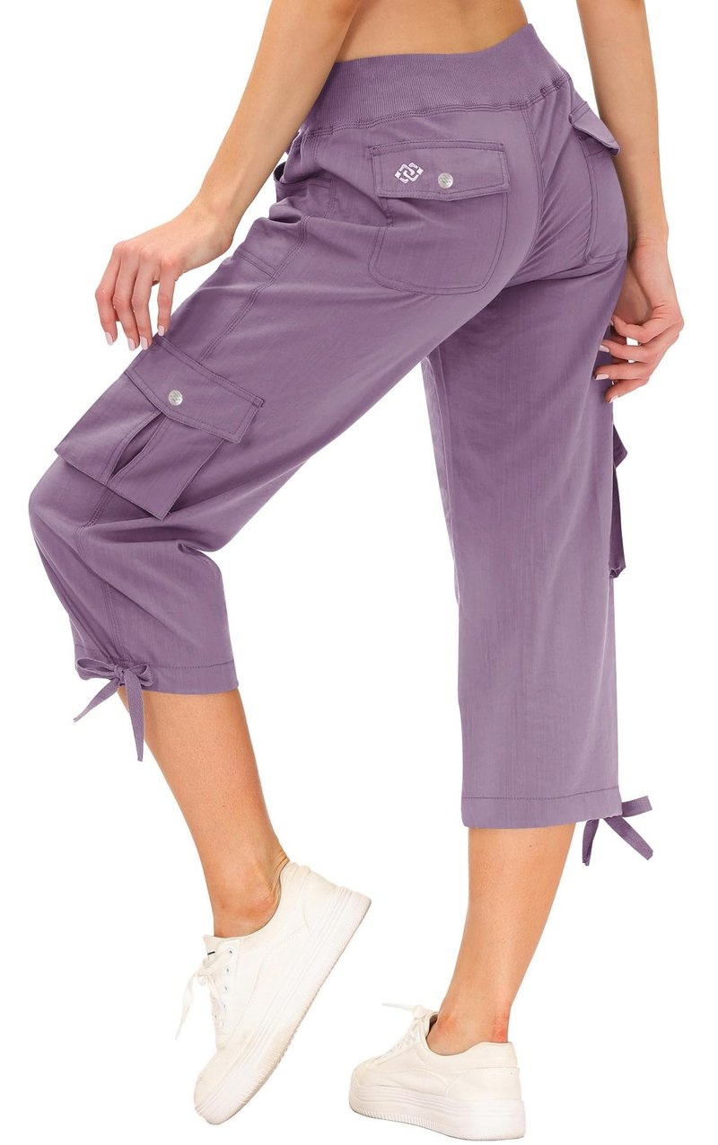 MoFiz Cargo Capri Pants for Women Lightweight Quick Dry Summer Capris for Hiking Travel Casual Pink Purple XL
