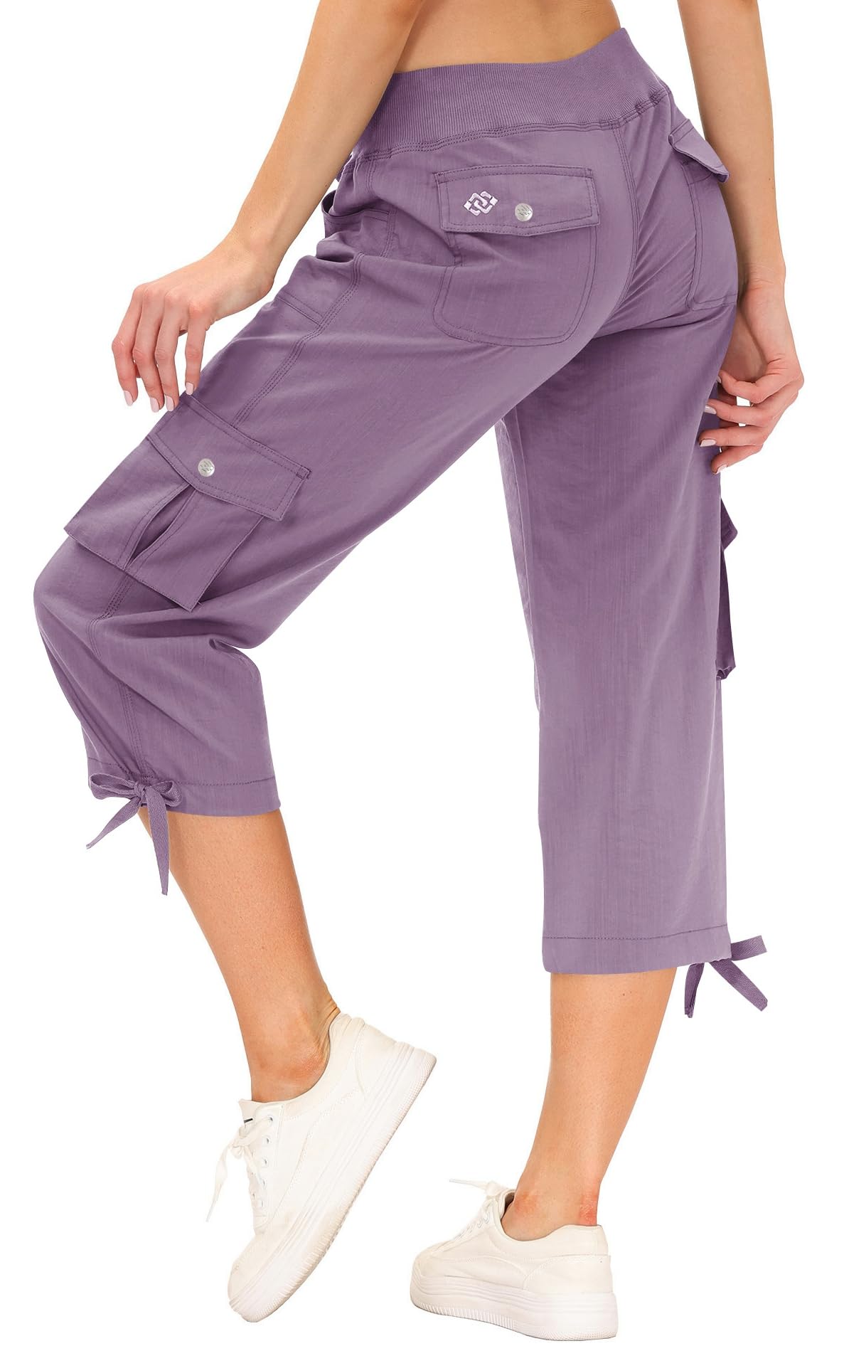 MoFiz Cargo Capri Pants for Women Lightweight Quick Dry Summer Capris for Hiking Travel Casual Pink Purple XL