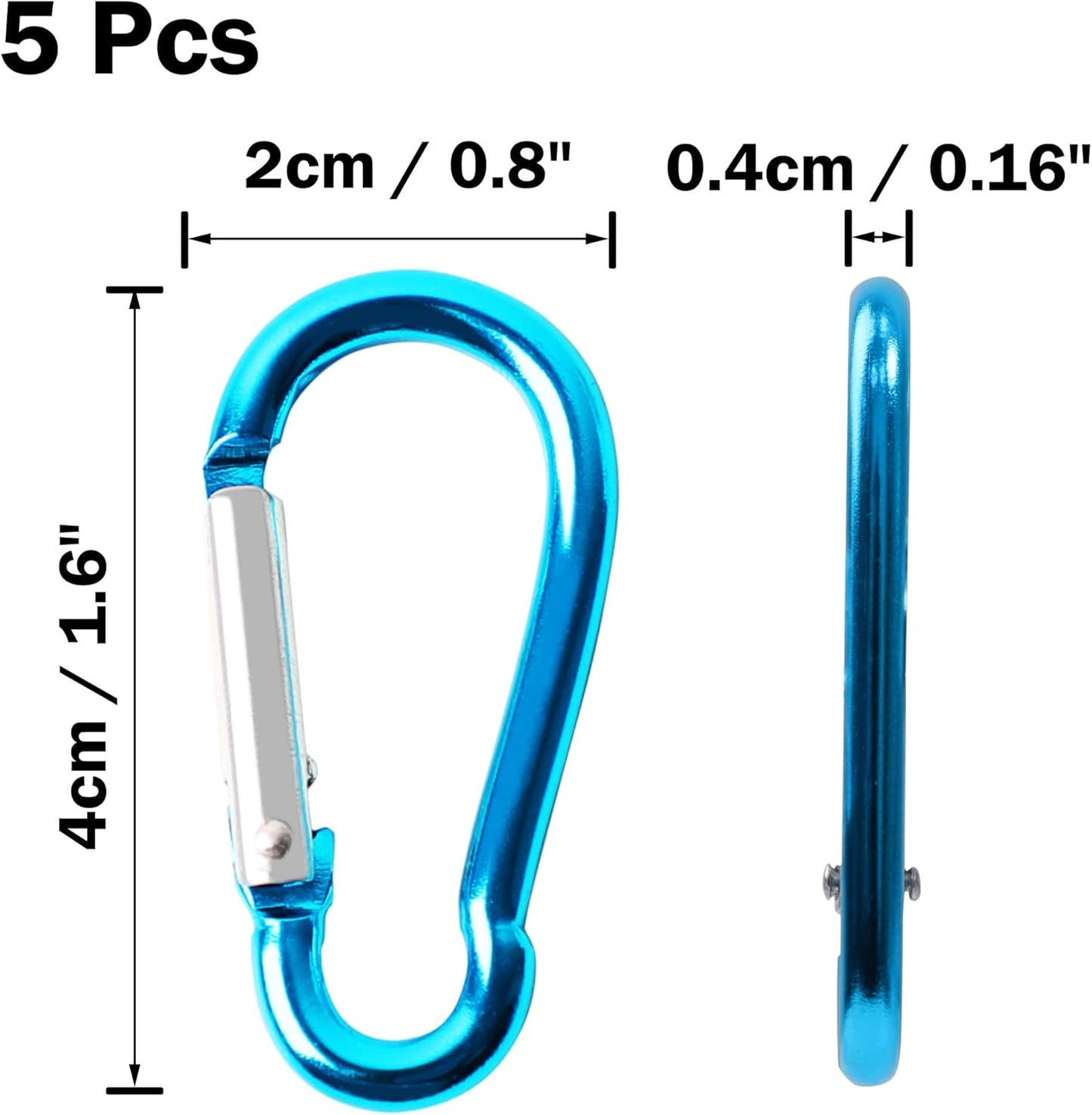 Teal Aluminum Carabiner Keychain Clips - 5PCS Spring Snap Hooks for Outdoor Gear