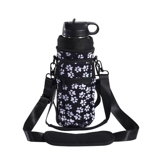 sunkey Water Bottle Carrier Holder Bag with Strap and Pouch Crossbody Water Bottle Sling Bag with Phone Pocket 32 oz for Walking Hiking (Cats Paw)