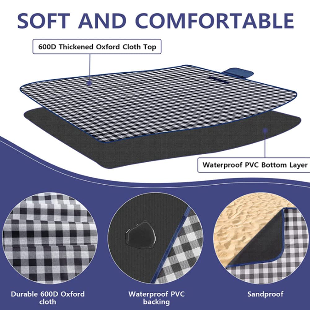 K Y KANGYUN Outdoor Picnic Blankets 80" x 80", Extra Large Beach Blanket, Foldable Lightweight Waterproof Sand Mat, Picnic Blanket for Beach Camping Hiking Park Patio (Dark Blue, 80x80 inch)