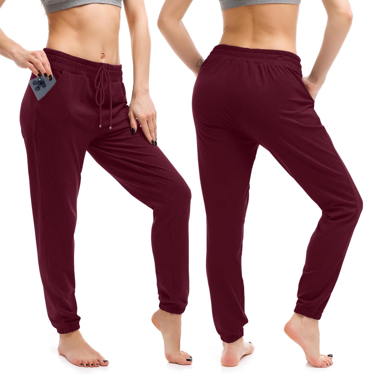 Walifrey Womens Joggers with Pockets, Drawstring Sweatpants Women for Lounging Jogging Gym and Workout Red,1 Pack Red M