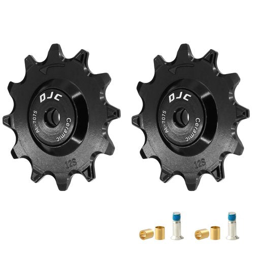 DJC 12s Bike Ceramic Bearing Pulley Wheel 2pcs Tension for Rival Force AXS eTap T-Type Di2 11T 12T 13T 14T MTB Road Bike Rear Derailleur for Shimano for Sram(Black 2pcs 12T)