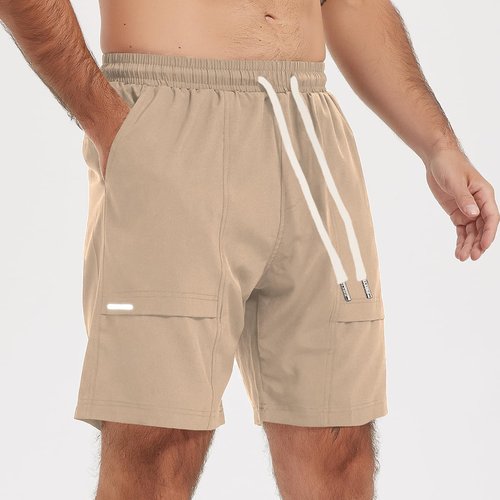 Msmsse Men's Running Hiking Shorts Relaxed Fit Quick-Dry Athletic Sports Outdoor Shorts with Multi Pockets Khaki US 30-32