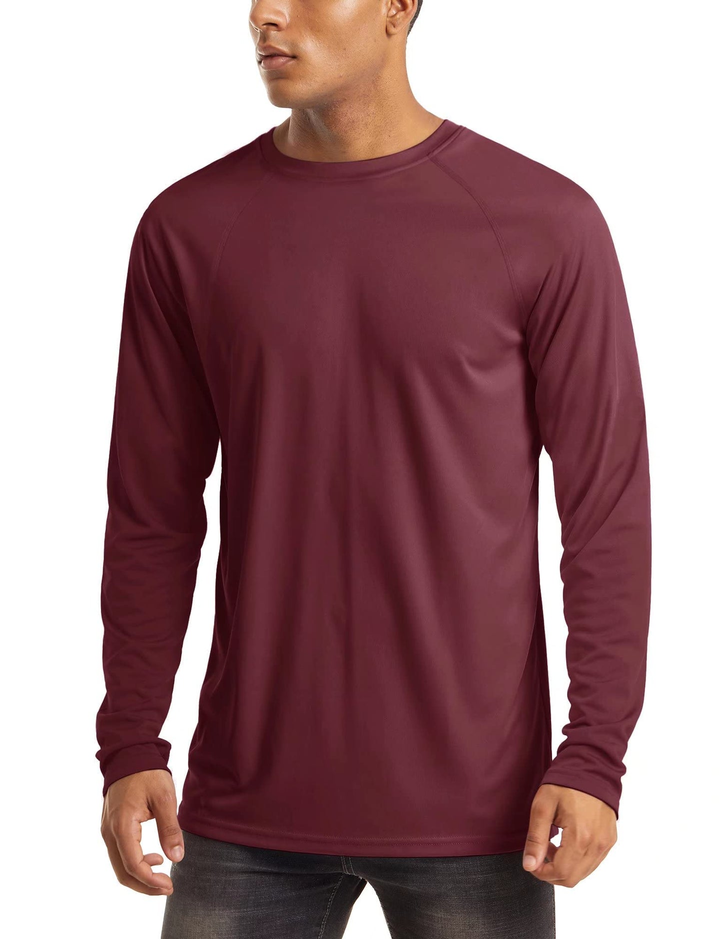 Fishing Shirts for Men Long Sleeve Men Quick Dry Rash Guard Thermal Shirts UV Protection Clothing Sun Protection Summer Shirts for Men Wine