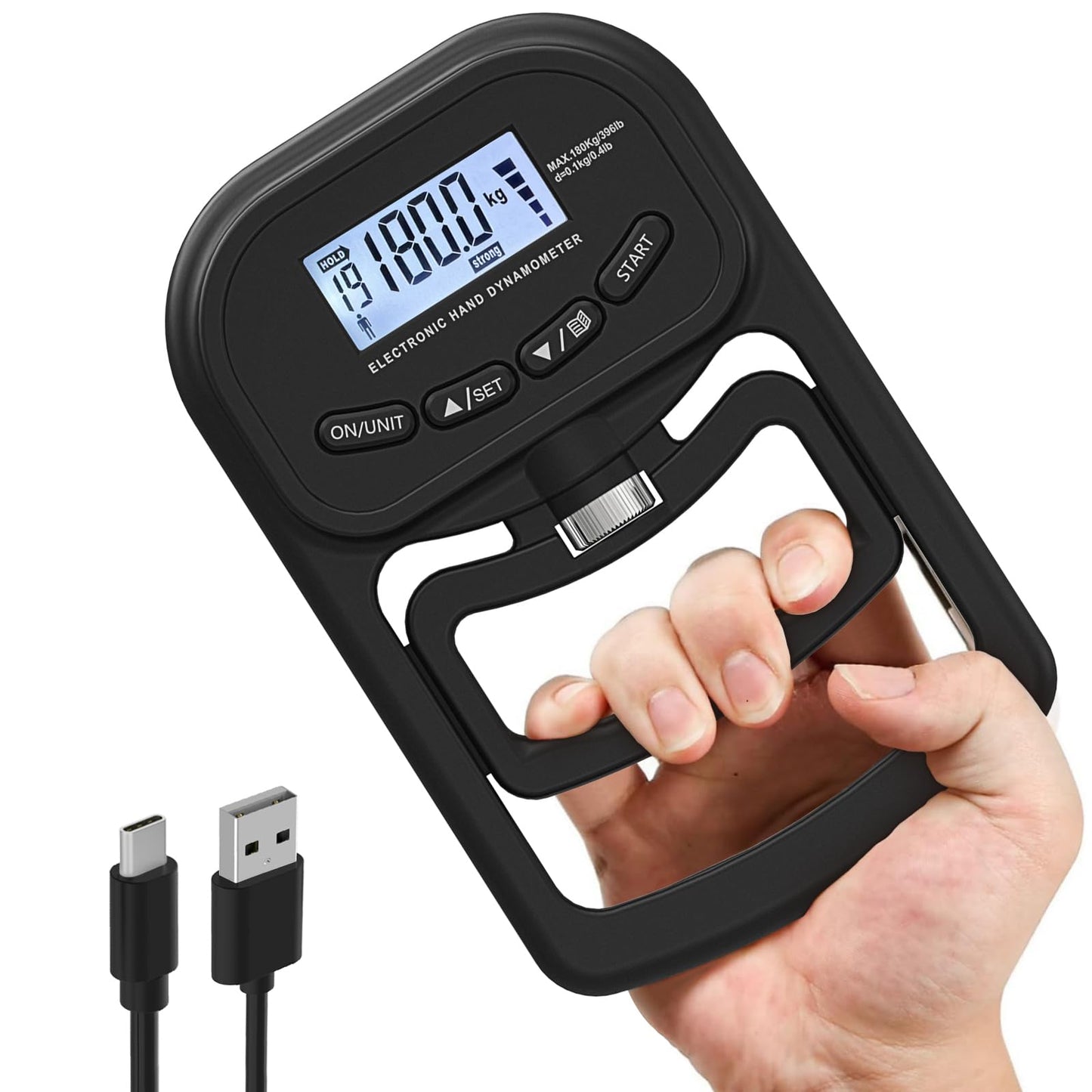 inaepeak 396lbs / 180kg Grip Strength Tester, Rechargeable Electronic Hand Dynamometer, Digital Grip Strength Tester with LCD Display, Adjustable Hand Grip Dynamometer Hand Exercisers for Strength