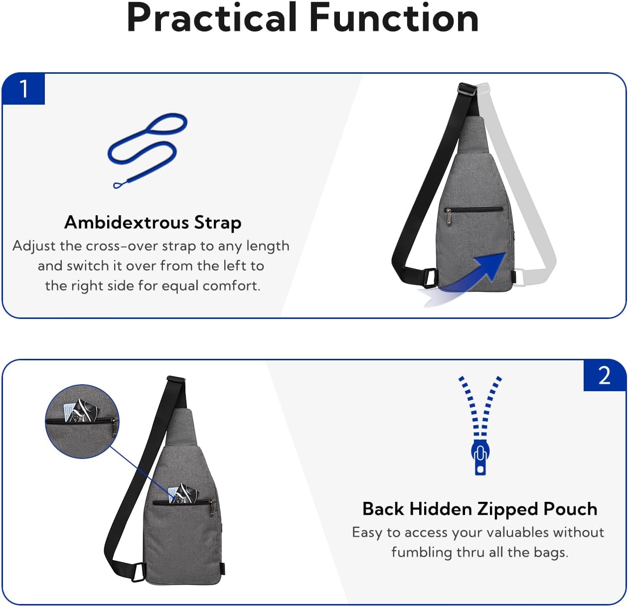 WATERFLY Small Crossbody Sling Backpack Anti Theft Backpack for Traveling Chest Bags for Men&Women Multipurpose Casual Daypack Hiking Shoulder Bag (Black)