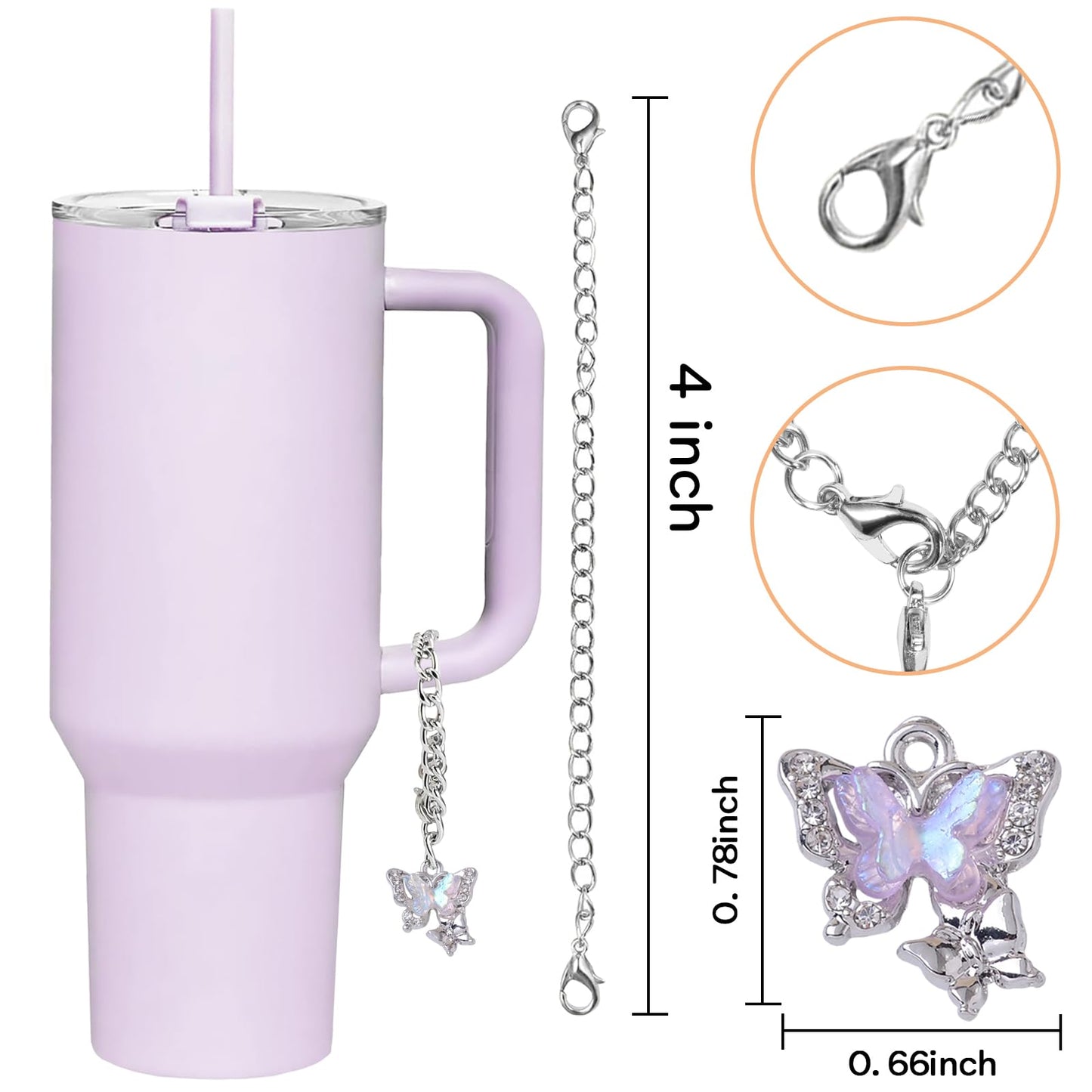 kapitomanio 4Pcs Butterfly Stanley Cup Accessories Cute Stanley Cup Charms Butterfly Water Bottle Charms Accessories Glitter Handle Charms for Stanley Tumblers (Purple)