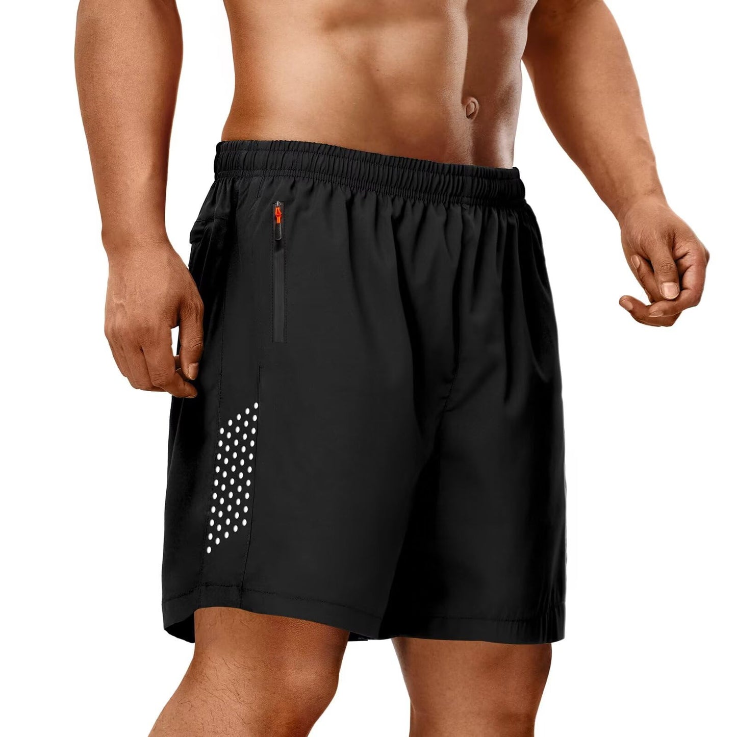 FIONECA 2 Pack Mens Athletic Shorts Quick Dry 7 Inch Running Shorts Breathable Mesh Gym Workout Shorts with Zipper Pockets(Black&Black,S