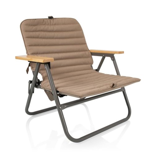PICNIC TIME Descanso Padded Beach Chair, Low Camping Chair with Removable Washable Cover, Backpack Beach Chair, (Shale Tan)