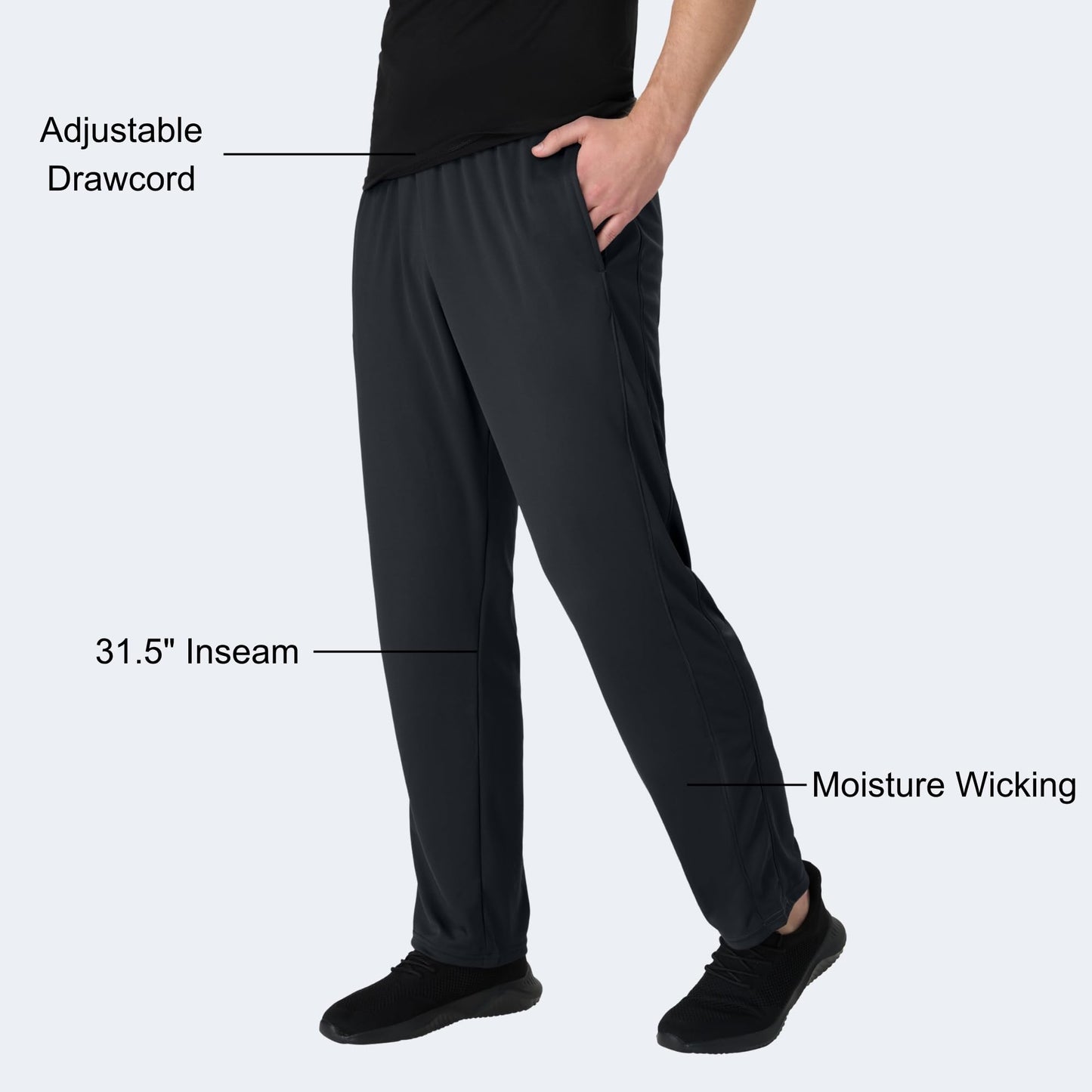 Hanes mens Sport X-temp Performance Training With Pockets Pants, Black, Large US