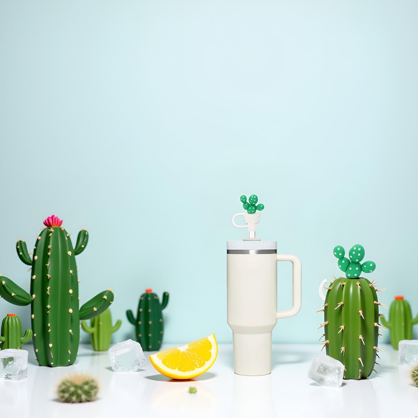 Green Cactus Straw Cover for Stanley 40&30 Oz Cup, 10mm Silicone Straw Covers Cap for Stanley Cup Accessories, Cute Topper for Tumblers, Cap Stopper for Reusable Tip Lids