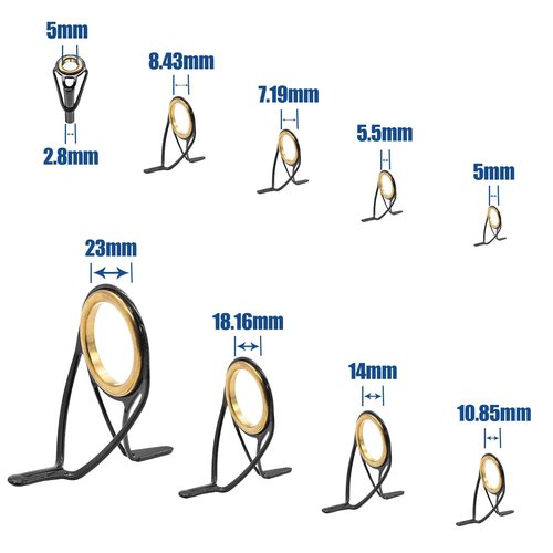 Litoexpe 9 Pieces Fishing Rod Repair Kit, Double Legs Fishing Rod Guides Rings, Stainless Steel Rod Top Tips Replacement Ceramic Guide Rod Eyelet (Gold, Black)