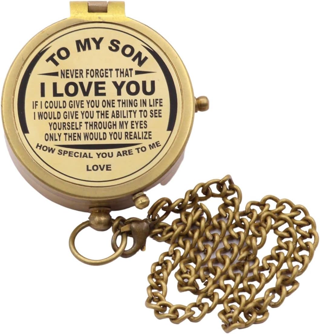 Engraved Dad to Son Compass - I Love You Gift for Son's Birthday, Graduation, or Confirmation