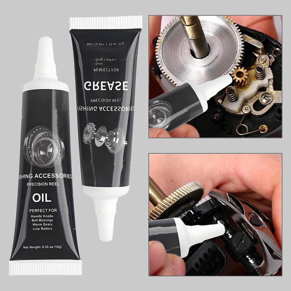 Fishing Reel Lubrication Kit, Maintenance Oil & Grease Set, Suitable for Spinning and Low - Profile Reels (Black)