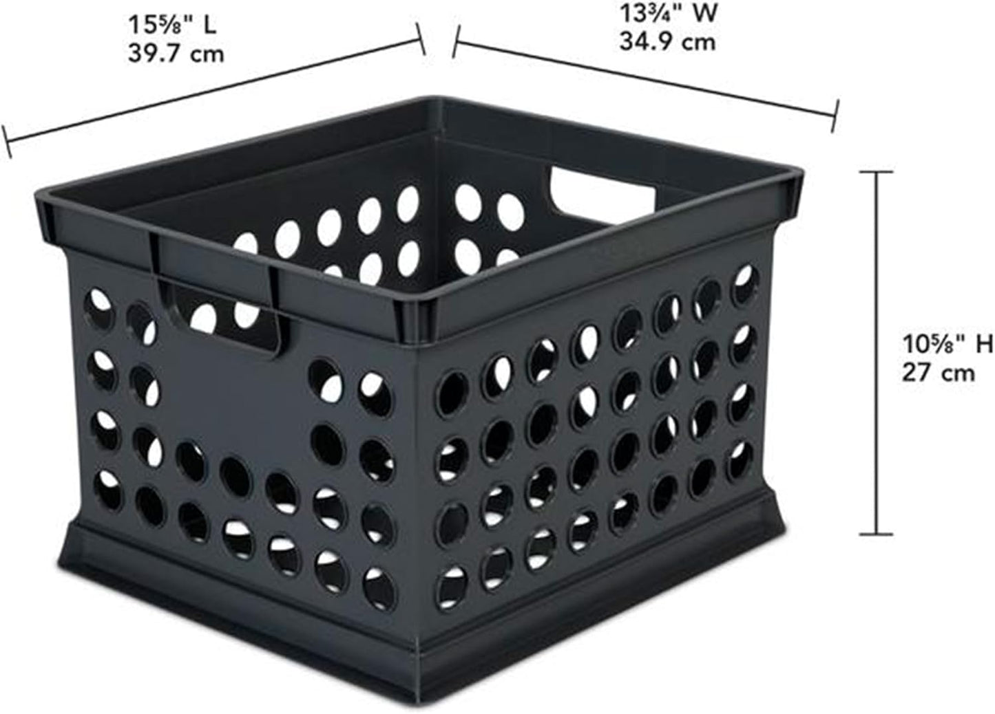 Sterilite Stackable Plastic Storage Crate Bin Organizer File Box with Handles for Home, Office, Dorm, Garage, or Utility Organization, Black, 6-Pack