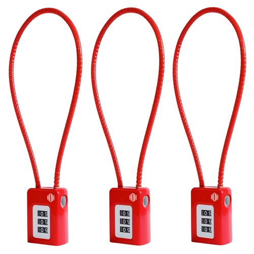 HOX 3 Digit Combination Gun Lock, 3-Pack Cable Lock for Pistols Handguns Rifles and Shotguns, for Home Firearm Locking and Safety (Red)