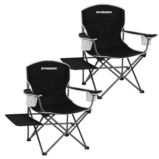 FUNDANGO Camping Chairs for Adults, Outdoor Camping Chairs with Side Table, 2Pack Lawn Chair with Carry Bag and Cup Holder for Garden, Camping, Picnic, BBQ, Concert, Support 300LBS