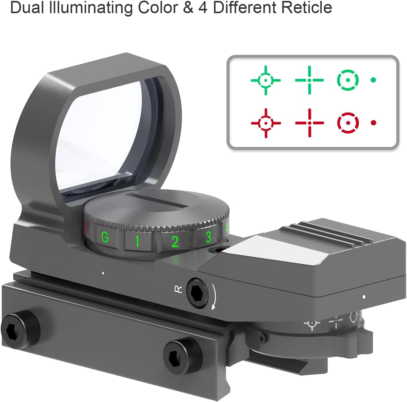 Feyachi Reflex Sight - Adjustable Reticle (4 Styles) Both Red and Green in one Sight!