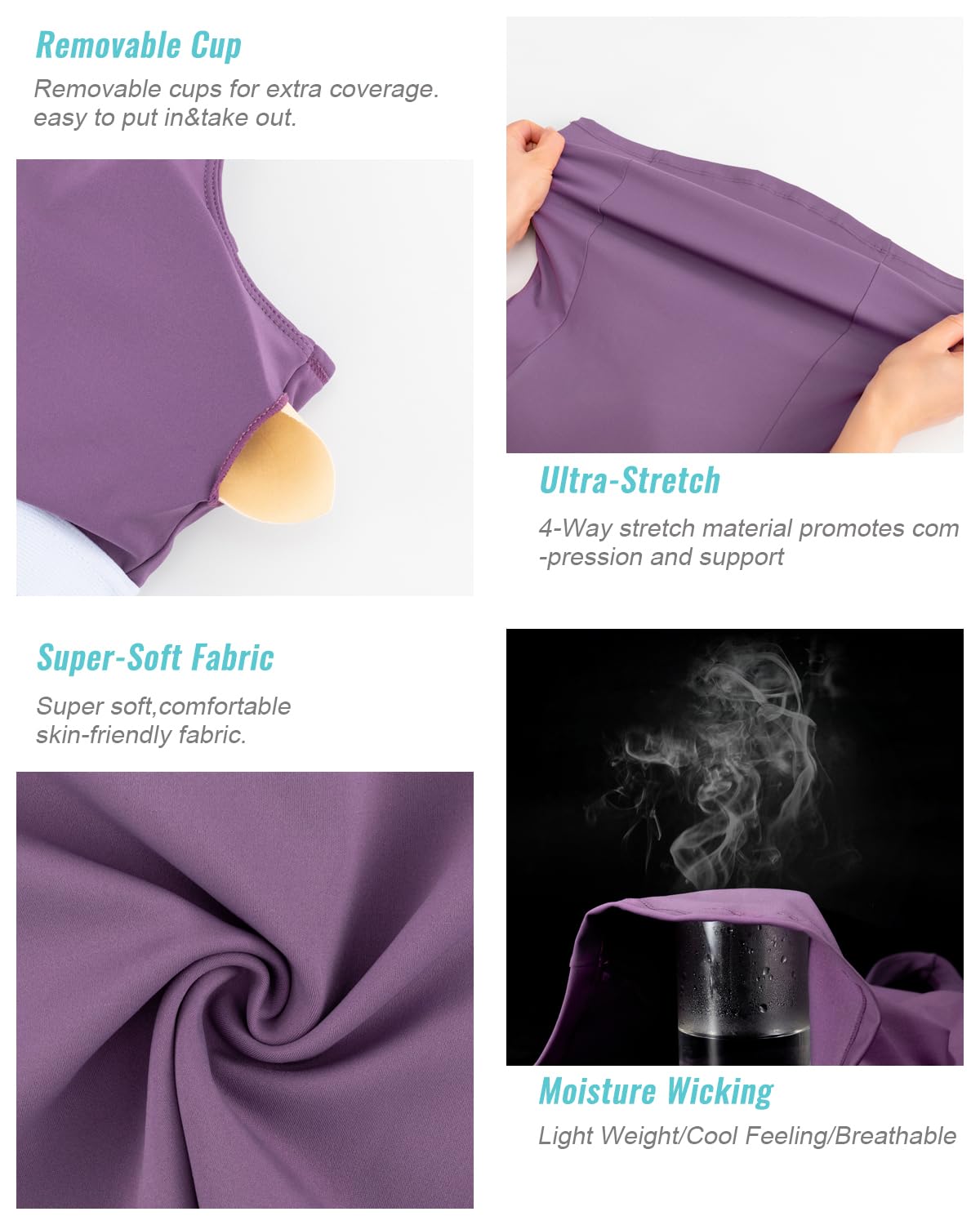 RUNNING GIRL Workout Tank Tops for Women Built in Shelf Bras Padded,Sleeveless Gym Tops Athletic Yoga Shirts(BX3062_Purple_L)